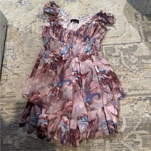 Urban Outfitters Pink and Blue Ruffled Smocked Sundress